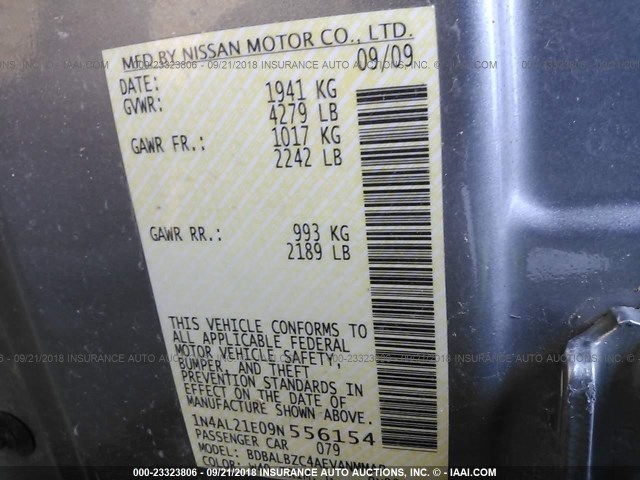 1N4AL21E09N556154 - 2009 NISSAN ALTIMA 2.5/2.5S GRAY photo 9