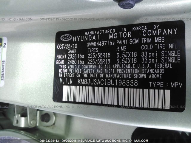 KM8JU3AC1BU198338 - 2011 HYUNDAI TUCSON GLS/LIMITED 绿色 照片 9