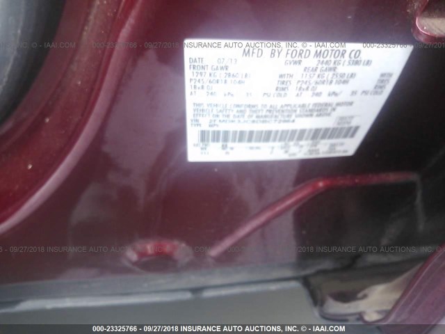 2FMDK3JC8DBC72964 - 2013 FORD EDGE SEL MAROON photo 9