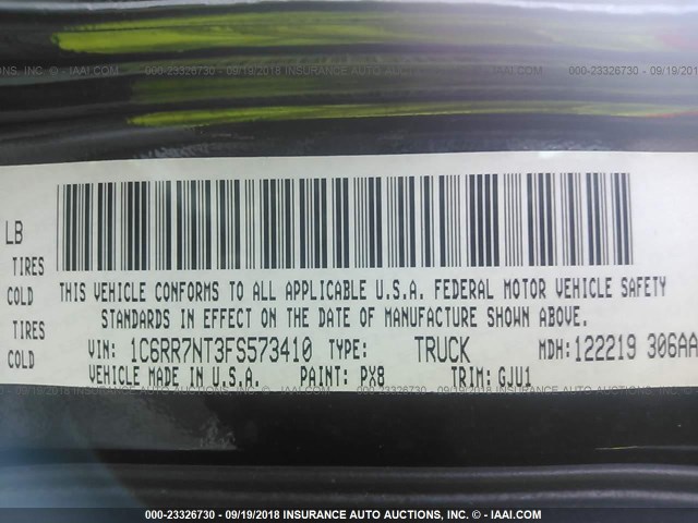 1C6RR7NT3FS573410 - 2015 RAM 1500 LARAMIE BLACK photo 9