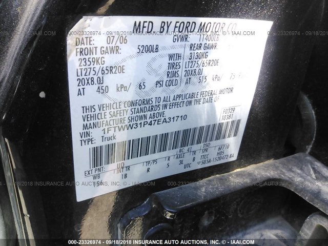 1FTWW31P47EA31710 - 2007 FORD F350 SRW SUPER DUTY BLACK photo 10