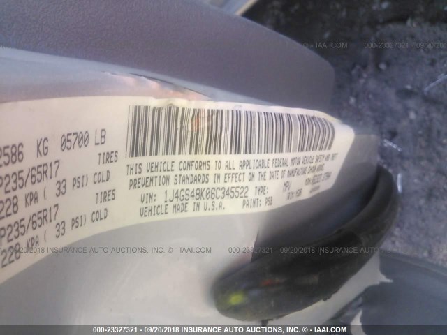 1J4GS48K06C345522 - 2006 JEEP GRAND CHEROKEE LAREDO/COLUMBIA/FREEDOM 银色 照片 9