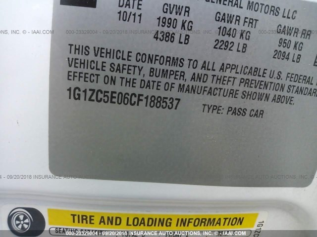 1G1ZC5E06CF188537 - 2012 CHEVROLET MALIBU 1LT WHITE photo 9