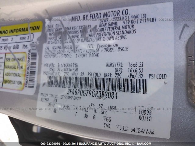 3FA6P0G79GR382084 - 2016 FORD FUSION S SILVER photo 9