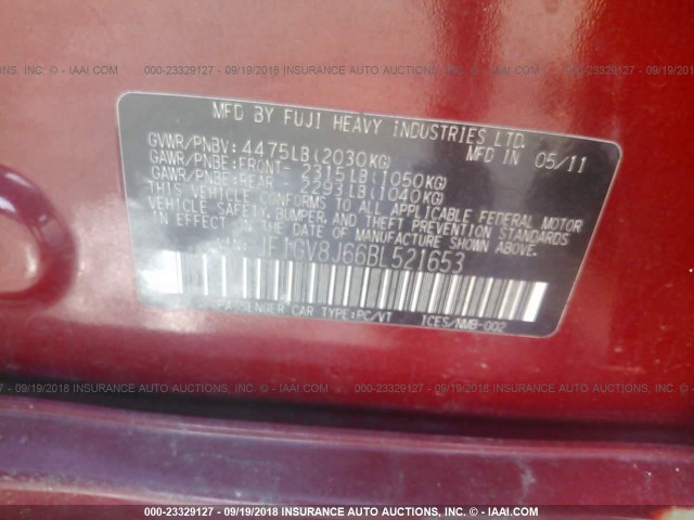 JF1GV8J66BL521653 - 2011 SUBARU IMPREZA WRX STI RED photo 9