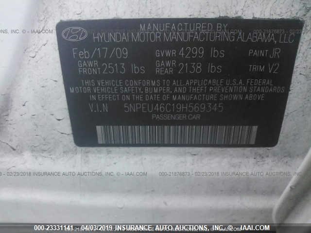 5NPEU46C19H569345 - 2009 HYUNDAI SONATA SE/LIMITED WHITE photo 9