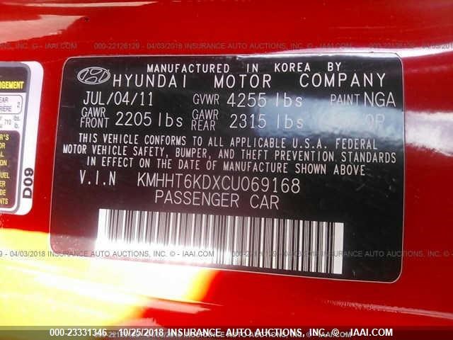 KMHHT6KDXCU069168 - 2012 HYUNDAI GENESIS COUPE 2.0T RED photo 9