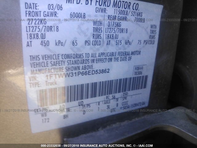 1FTWW31P66ED53862 - 2006 FORD F350 SRW SUPER DUTY GOLD photo 10