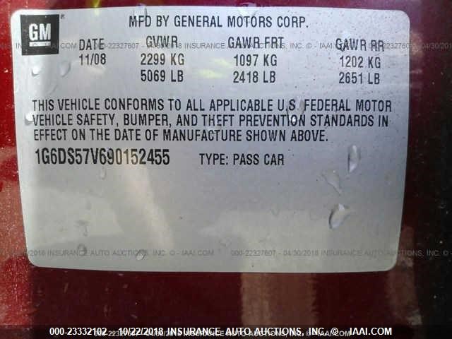 1G6DS57V690152455 - 2009 CADILLAC CTS HI FEATURE V6 BURGUNDY photo 9