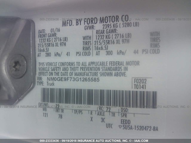 NM0GE9F73G1265585 - 2016 FORD TRANSIT CONNECT XLT WHITE photo 9