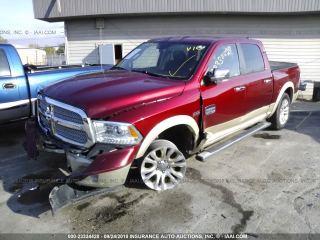 1C6RR7PT9DS504229 - 2013 RAM 1500 LONGHORN MAROON photo 2