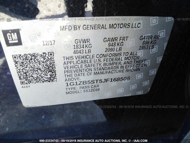 1G1ZB5ST5JF168505 - 2018 CHEVROLET MALIBU LS 蓝色 照片 9