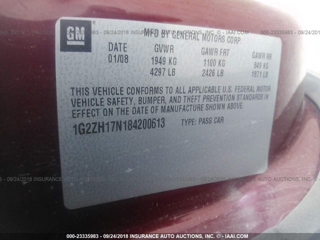 1G2ZH17N184200613 - 2008 PONTIAC G6 GT MAROON photo 9