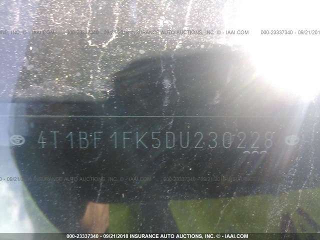 4T1BF1FK5DU230228 - 2013 TOYOTA CAMRY L/SE/LE/XLE BLACK photo 9