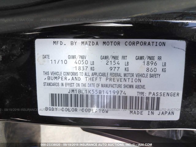 JM1BL1K55B1419974 - 2011 MAZDA 3 S BLACK photo 9