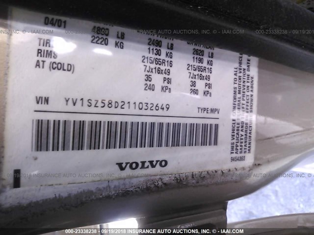 YV1SZ58D211032649 - 2001 VOLVO V70 XC Champagne photo 9