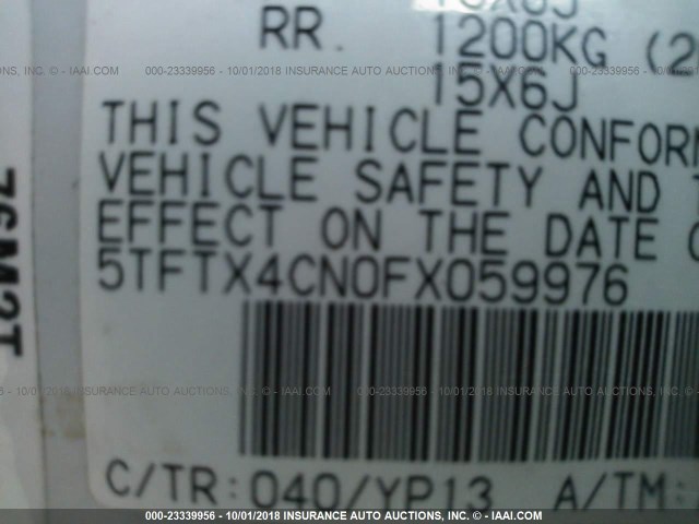 5TFTX4CN0FX059976 - 2015 TOYOTA TACOMA ACCESS CAB თეთრი ფოტო 9