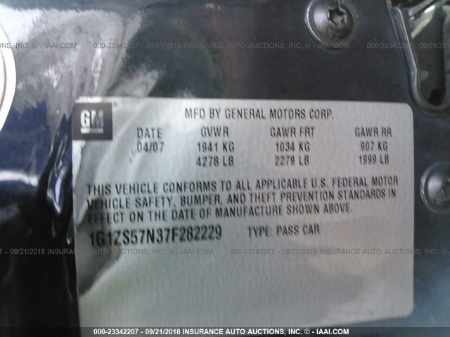 1G1ZS57N37F282229 - 2007 CHEVROLET MALIBU LS 深蓝色 照片 9