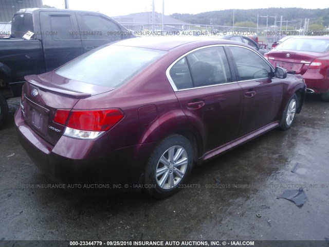 4S3BMCC69B3258694 - 2011 SUBARU LEGACY 2.5I PREMIUM RED photo 4