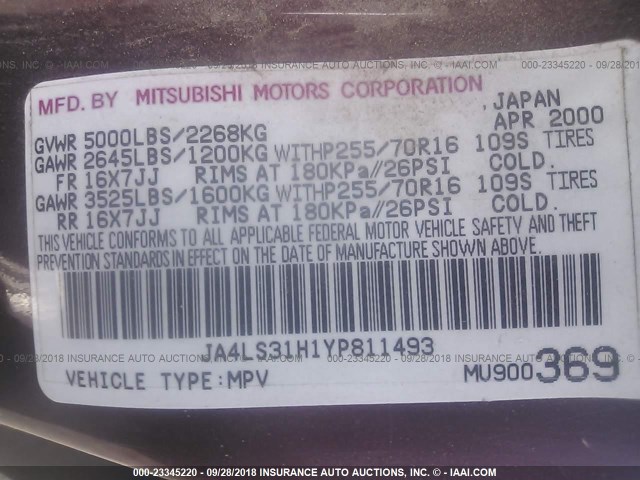 JA4LS31H1YP811493 - 2000 MITSUBISHI MONTERO SPORT LS/SPORT XLS BURGUNDY photo 9