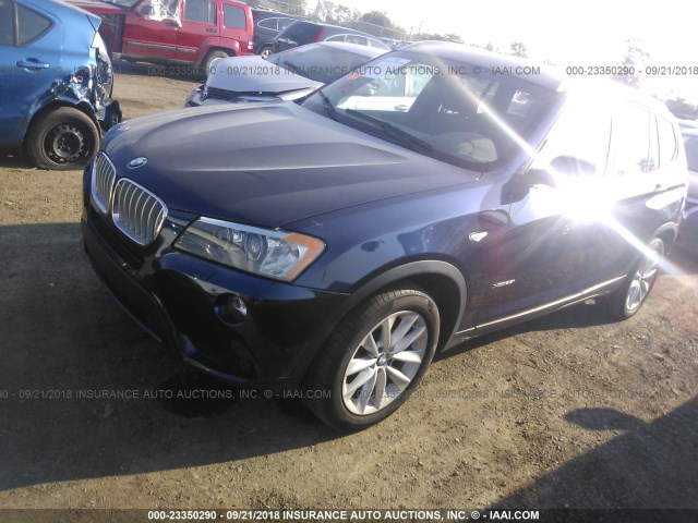 5UXWX9C56E0D30090 - 2014 BMW X3 XDRIVE28I BLUE photo 2