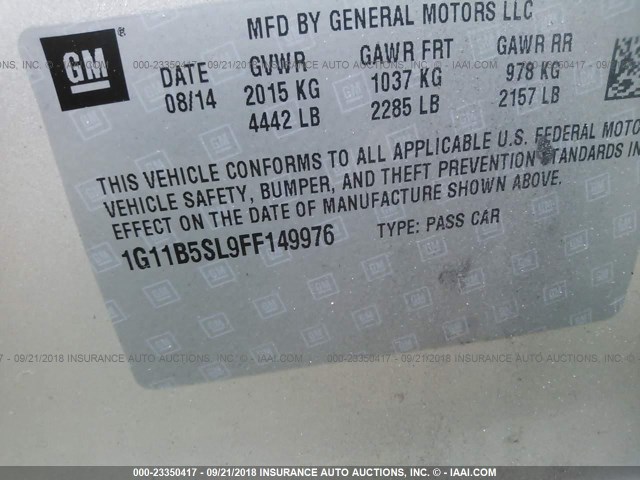 1G11B5SL9FF149976 - 2015 CHEVROLET MALIBU LS Qızıl foto 9