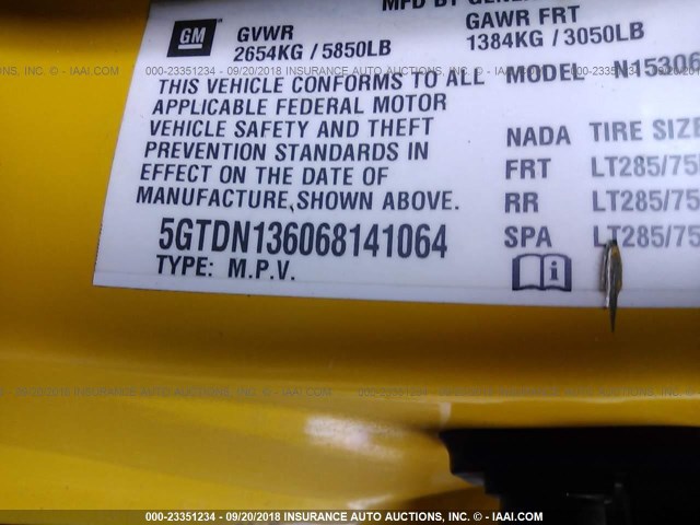 5GTDN136068141064 - 2006 HUMMER H3 YELLOW photo 9