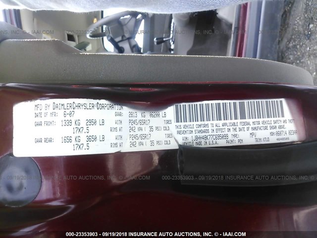 1J8HH48K77C695099 - 2007 JEEP COMMANDER RED photo 9