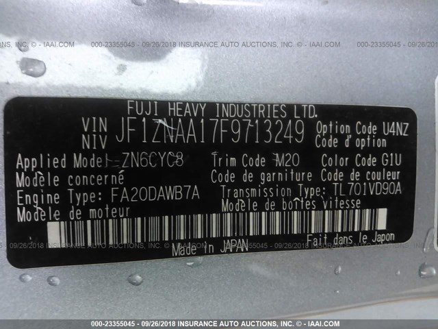 JF1ZNAA17F9713249 - 2015 TOYOTA SCION FR-S SILVER photo 9