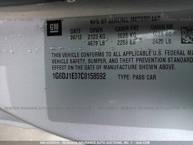 1G6DJ1E37C0158592 - 2012 CADILLAC CTS PERFORMANCE COLLECTION Серебристый фото 9