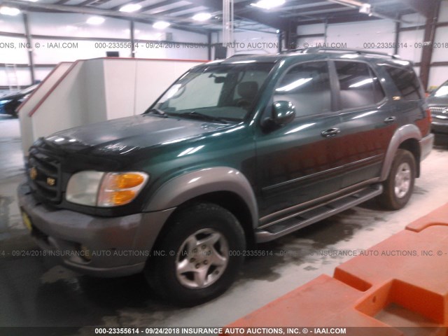 5TDBT44A02S067983 - 2002 TOYOTA SEQUOIA SR5 GREEN photo 2