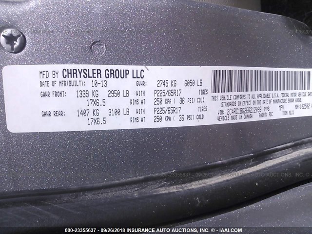 2C4RC1BG2ER212099 - 2014 CHRYSLER TOWN & COUNTRY TOURING GRAY photo 9