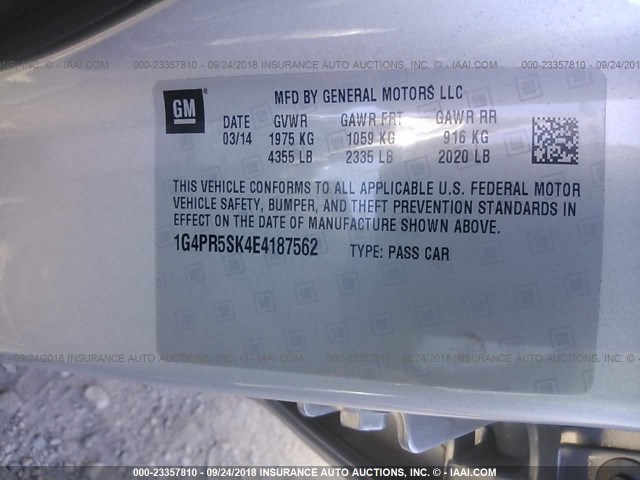 1G4PR5SK4E4187562 - 2014 BUICK VERANO CONVENIENCE SILVER photo 9