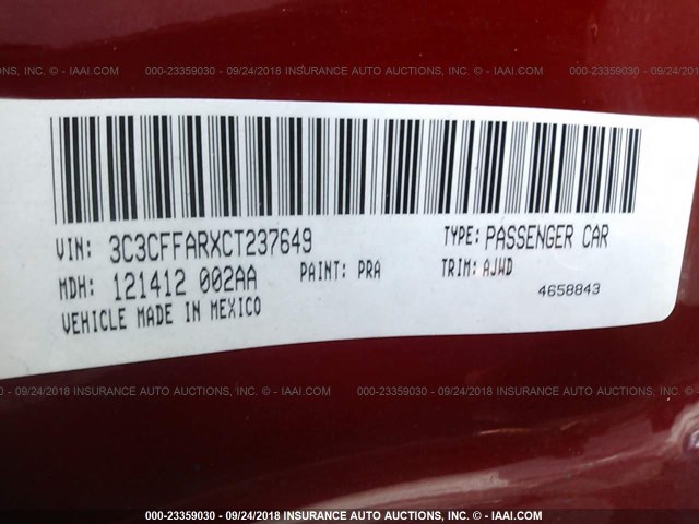 3C3CFFARXCT237649 - 2012 FIAT 500 POP RED photo 9