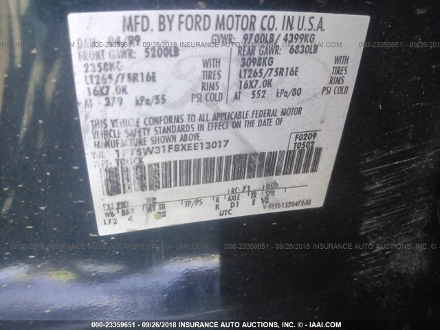 1FTSW31F8XEE13017 - 1999 FORD F350 SRW SUPER DUTY BLUE photo 9