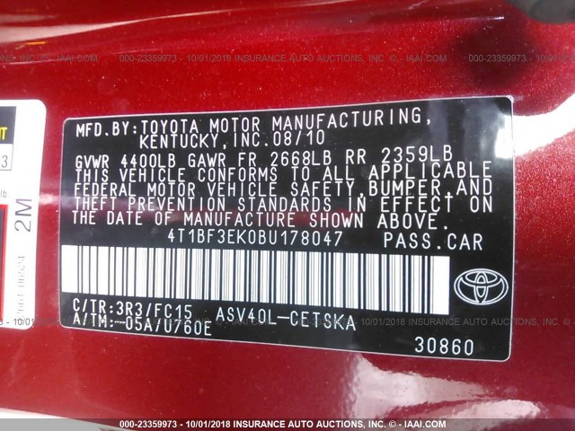 4T1BF3EK0BU178047 - 2011 TOYOTA CAMRY SE/LE/XLE RED photo 9