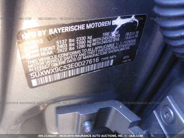 5UXWX9C53E0D27616 - 2014 BMW X3 XDRIVE28I SILVER photo 9