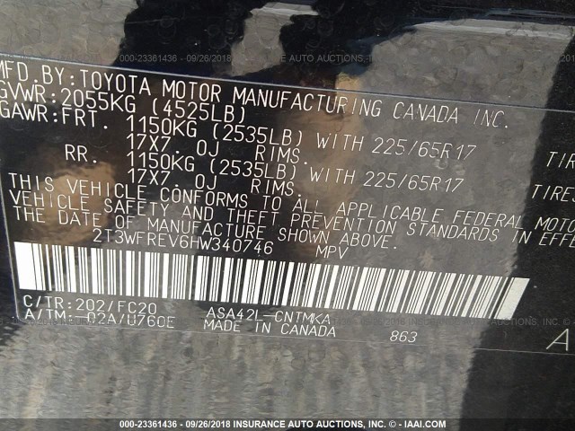 2T3WFREV6HW340746 - 2017 TOYOTA RAV4 XLE BLACK photo 9