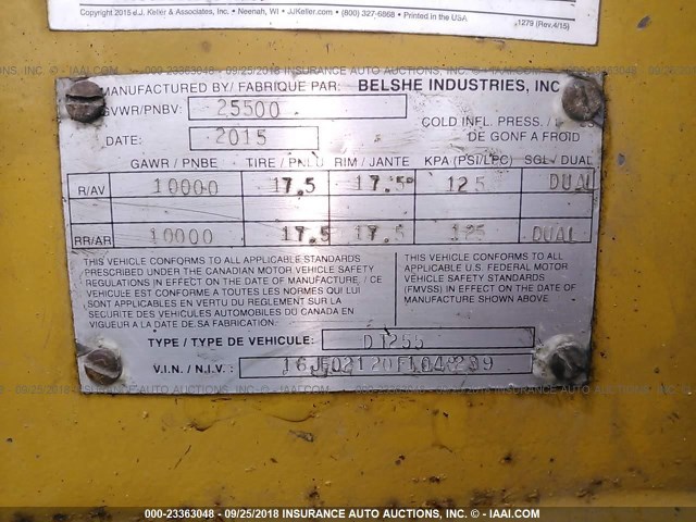 16JF02120F1048239 - 2015 BELSHE EQUIPMENT TRAILER  უცნობი ფოტო 9