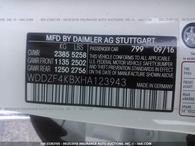 WDDZF4KBXHA123943 - 2017 MERCEDES-BENZ E 300 4MATIC WHITE photo 9