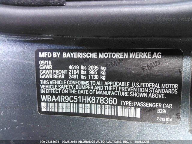 WBA4R9C51HK878360 - 2017 BMW 430XI GRAY photo 9