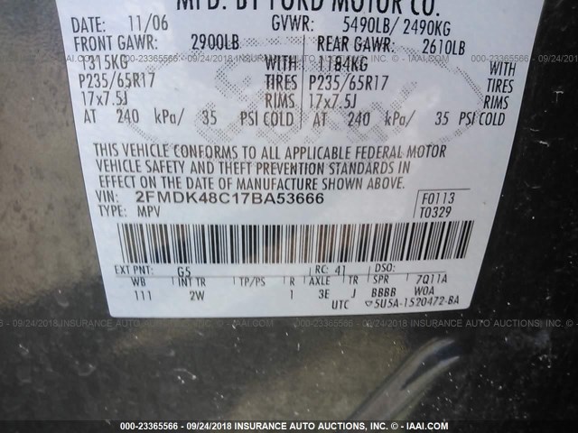 2FMDK48C17BA53666 - 2007 FORD EDGE SEL BLACK photo 9