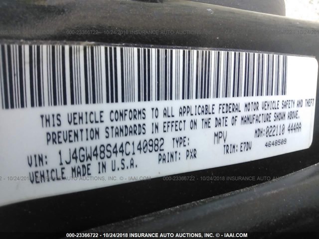 1J4GW48S44C140982 - 2004 JEEP GRAND CHEROKEE LAREDO/COLUMBIA/FREEDOM 黑色 照片 9