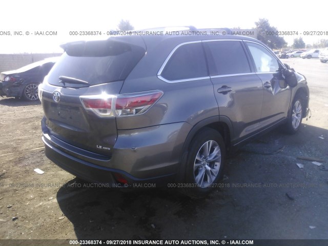 5TDBKRFH6ES051771 - 2014 TOYOTA HIGHLANDER LE/LE PLUS GRAY photo 4