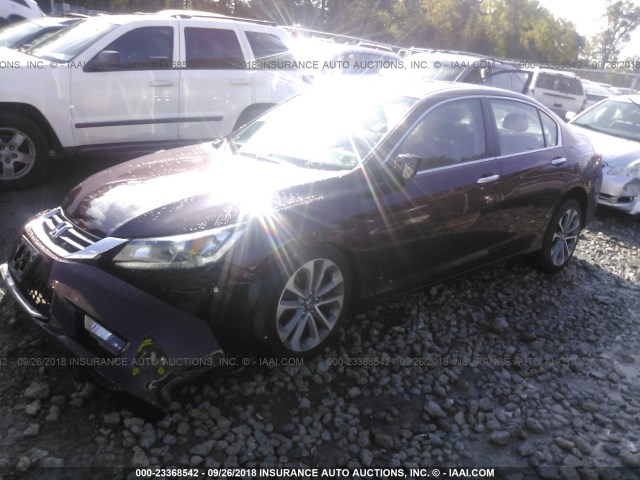 1HGCR2F55EA208590 - 2014 HONDA ACCORD SPORT MAROON photo 2