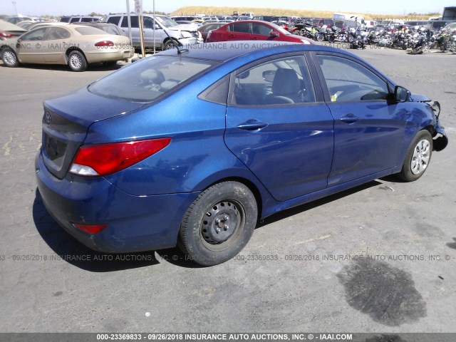 KMHCT4AEXGU124796 - 2016 HYUNDAI ACCENT SE BLUE photo 4