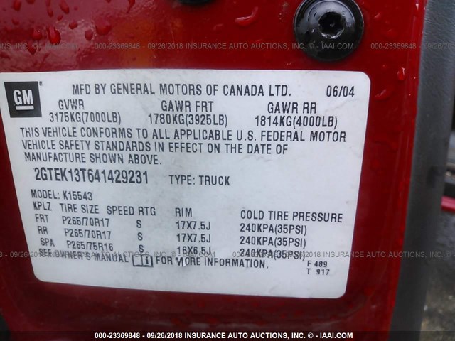 2GTEK13T641429231 - 2004 GMC NEW SIERRA K1500 RED photo 9