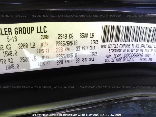 1C4RDJDGXDC680616 - 2013 DODGE DURANGO CREW GRAY photo 9