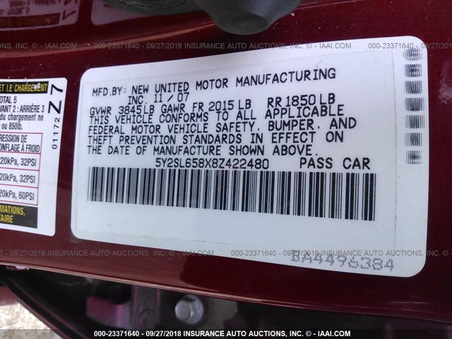 5Y2SL658X8Z422480 - 2008 PONTIAC VIBE RED photo 9