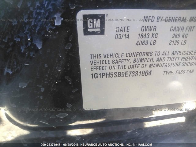 1G1PH5SB9E7331864 - 2014 CHEVROLET CRUZE ECO BLACK photo 9